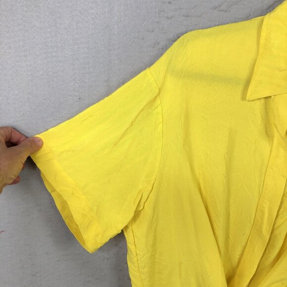 Rosie Assoulin Shirt Womens Medium Yellow Tie Front Short Sleeve 100% Viscose NY - Picture 13 of 16